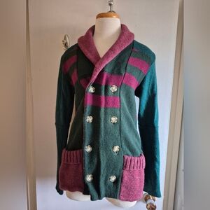 Green and Red Double-Breasted Sweater